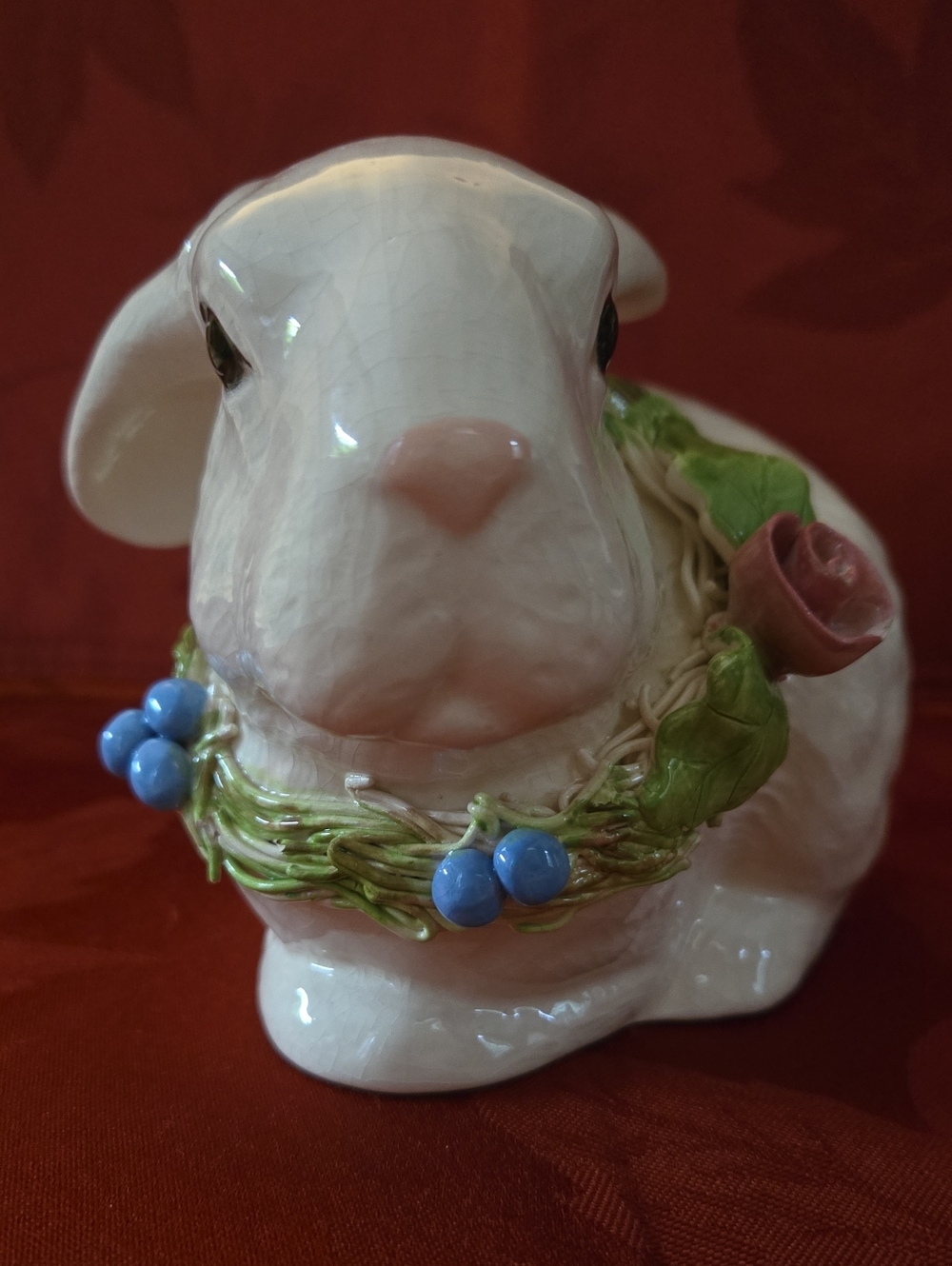 Lorraine Eggleston Vintage Ceramic Bunny With Floral Wreath